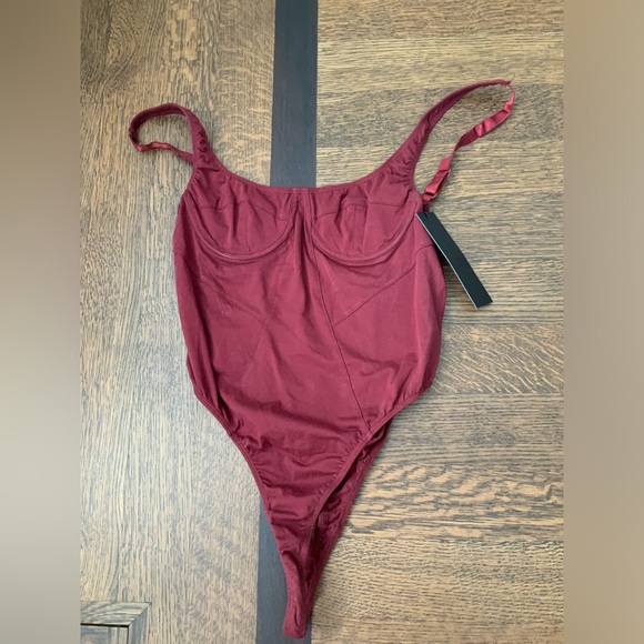 LIONESS Je T'aime Bodysuit Tank Sleeveless Burgundy Wine Women’s Size XL NEW - Picture 6 of 11